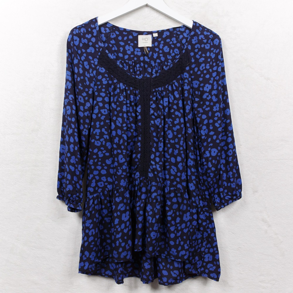 HD in PARIS Anthropologie Ressica Tunic Blouse Blue Geometric Abstract Sz‎ S - Picture 2 of 8